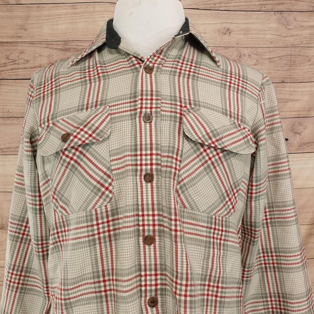 Vintage Sears Sportswear Shirt Mens Big MT Plaid Long Sleeve Button-Up Flannel